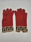 Fendi Guanti in Lana Rosso Logo FF