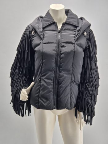 Pierre Balmain Piumino Nero Donna con Frange Taglia 42 Vintage