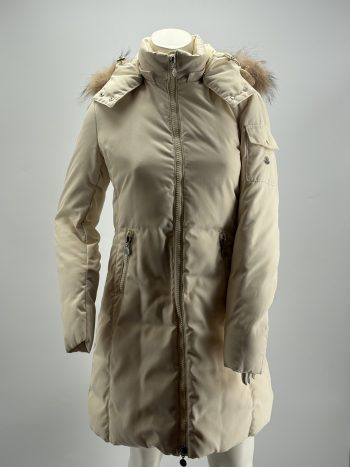 Moncler Piumino Donna Beige con Cappuccio e Pelliccia