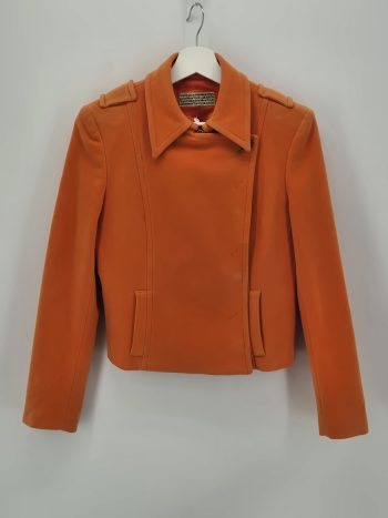 New York Industrie Giacca Donna 42 Arancione Crop Elegante Lana Y2K